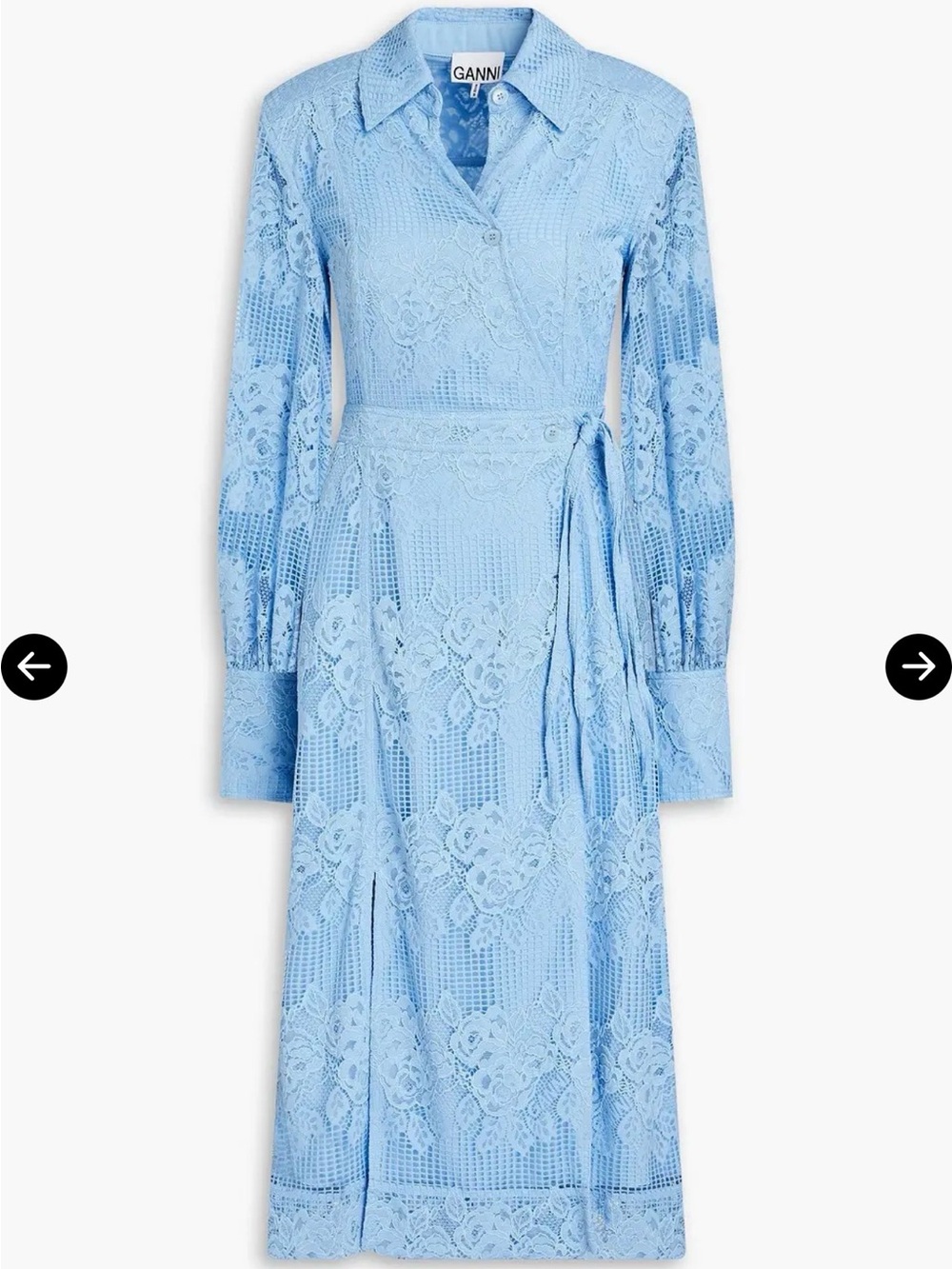 Ganni Powder Blue Corded Lace And Crochet Midi Wrap Dress sz 36 (4)